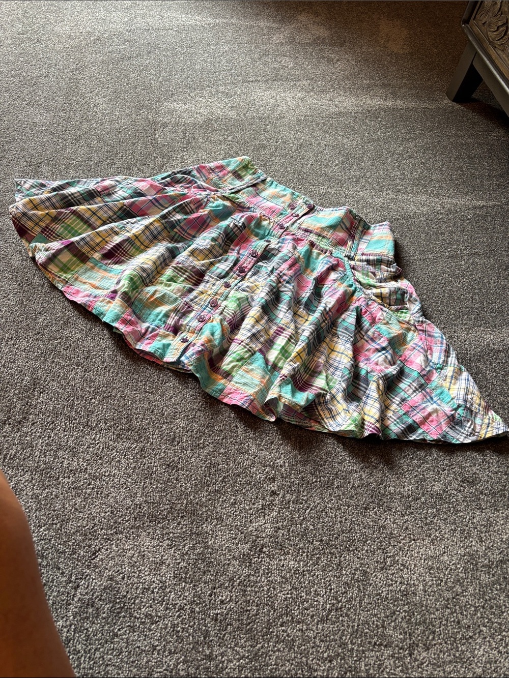 Multicolor Plaid Ruffled Cotton Skirt